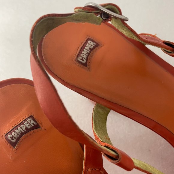 Camper Women's Red Leather Strappy Block Heels - Picture 9 of 12